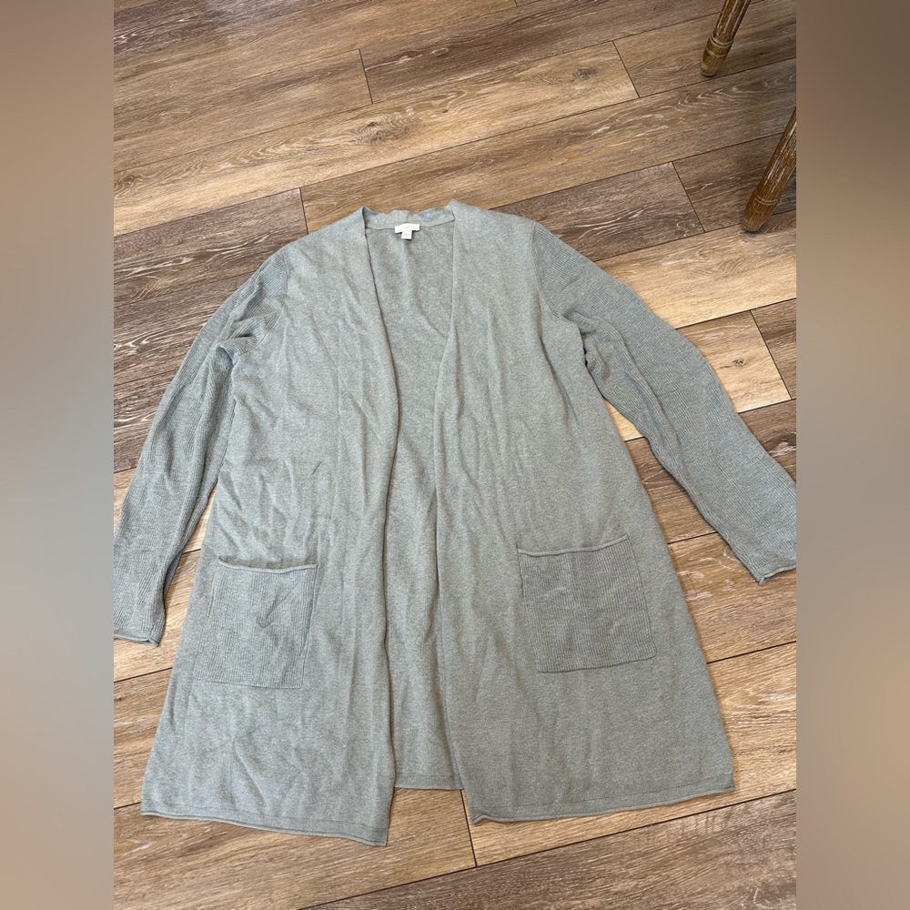 J. Jill Light Gray Cotton Blend Open Front Knit Cardigan